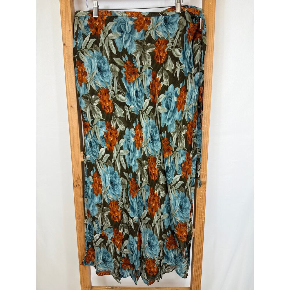 Vintage Jones New York Country Brown Floral Wrap Maxi Skirt 18W Rayon Indonesia